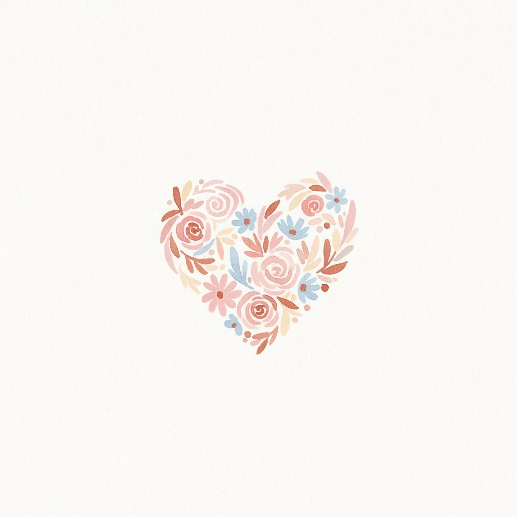 Corazón en acuarela hecho de flores rosadas y azules